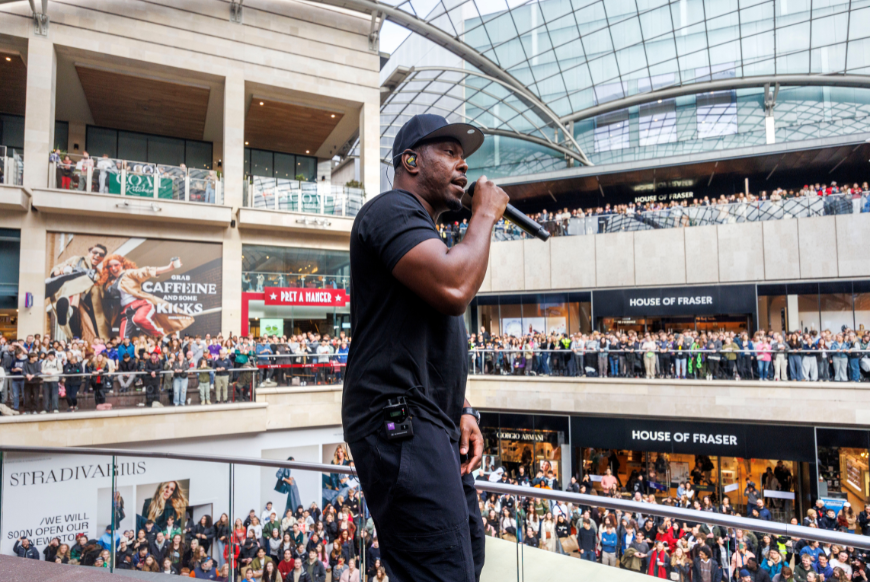 Dizzie Rascal performing at Cabot Circus